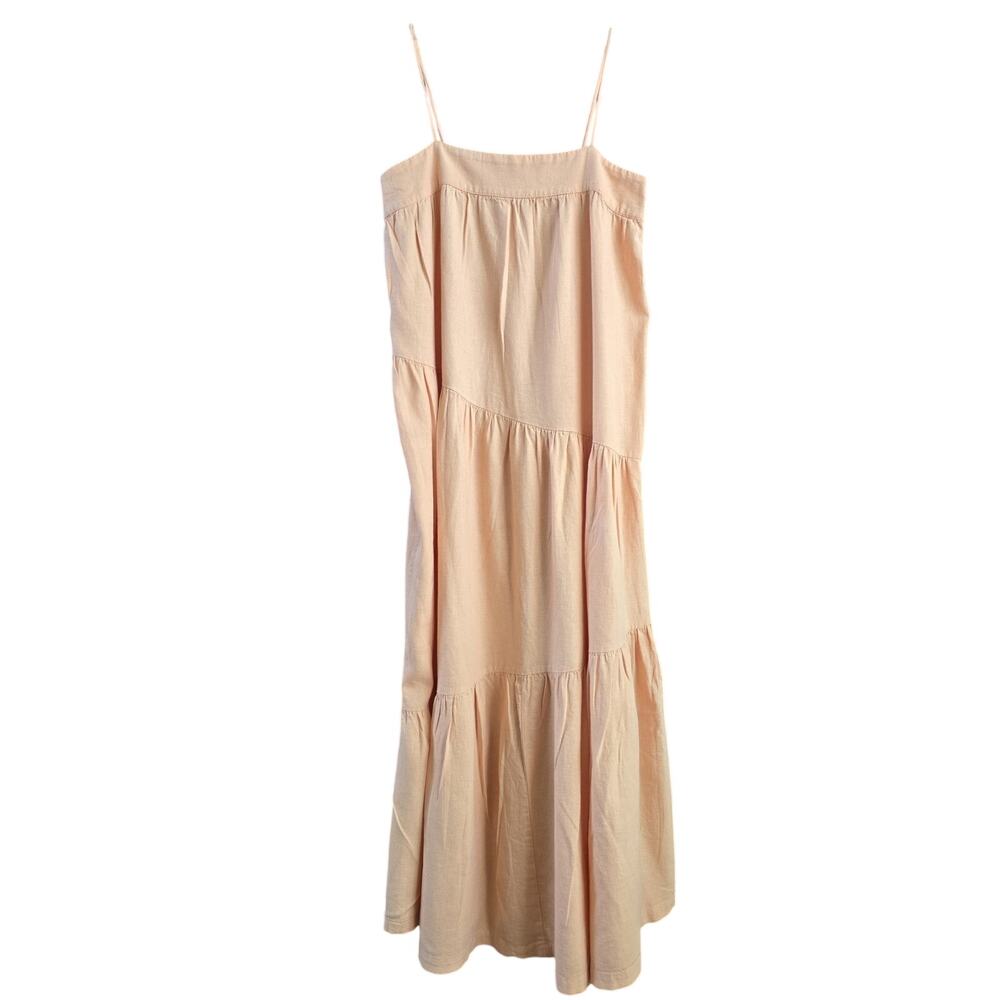 Abercrombie & Fitch Womens Linen Blend Boho Cottagecore Tiered Maxi Dress S